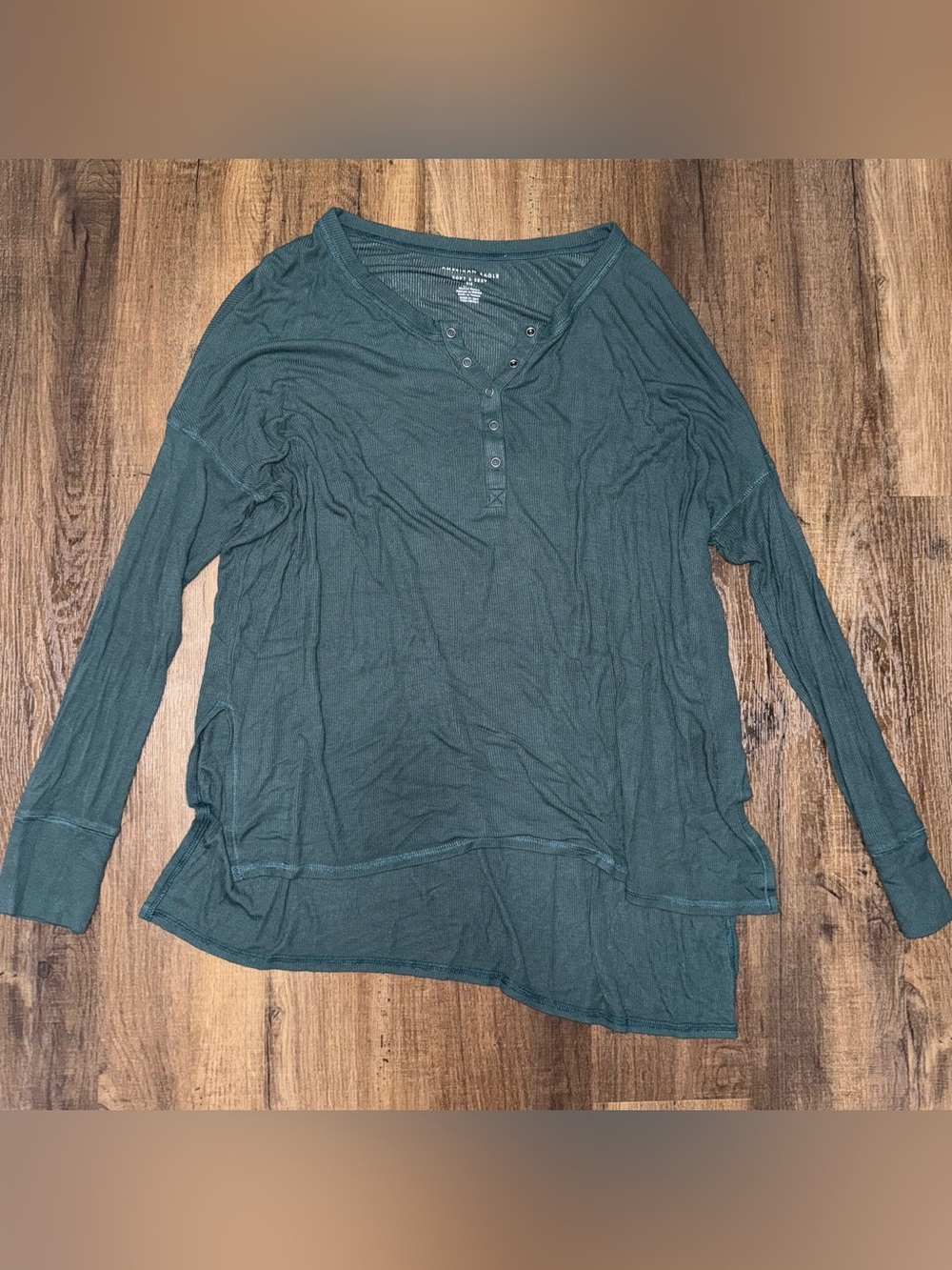 American Eagle Soft & Sexy Rib Henley Long Sleeve Top - Dark Green - Women’s M